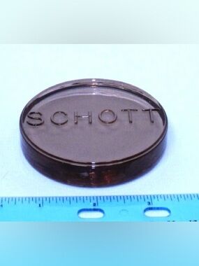 VNT COLLECTABLE SCHOTT Puck PINK-Tinted Glass Paperweight with Embossed Logo